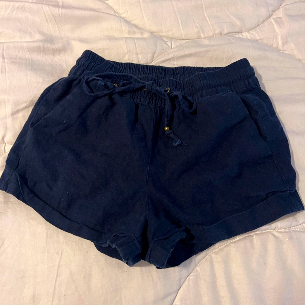 Linen Navy Drawstring Shorts Size S